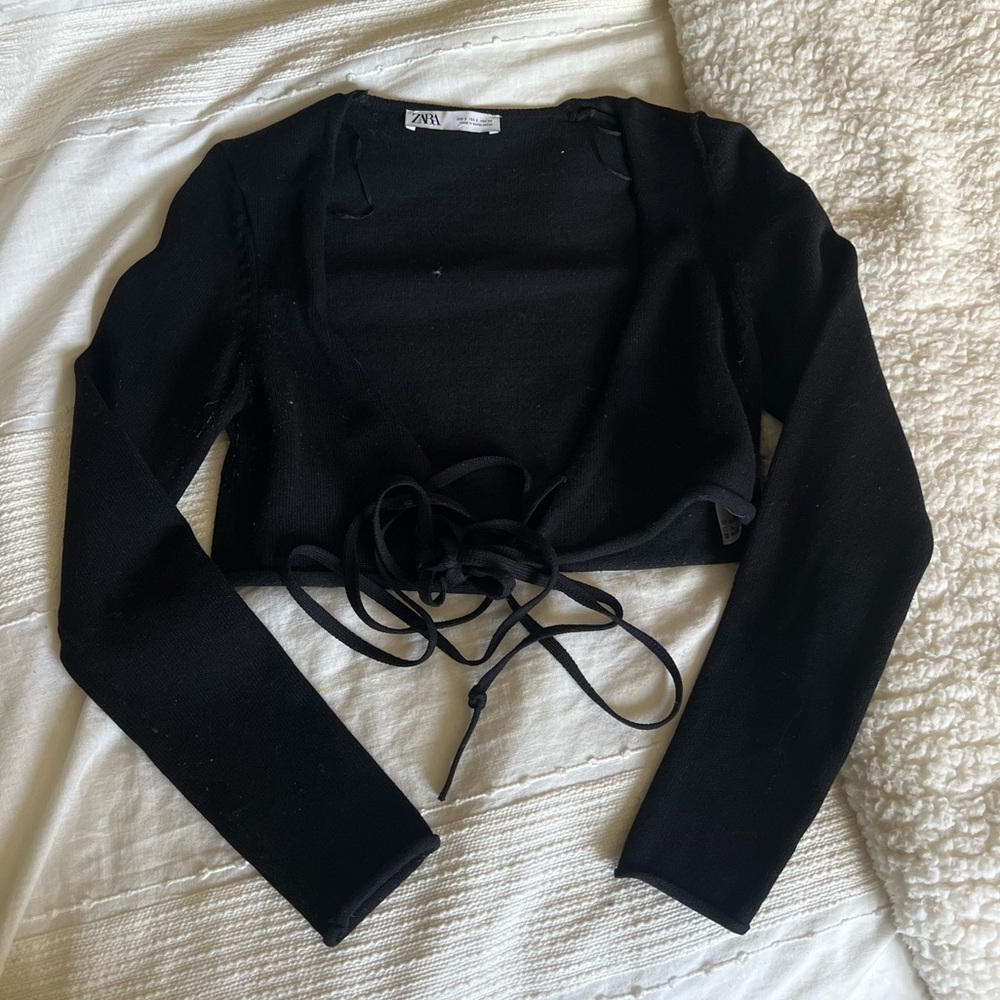Zara Woven Black Wrap Top